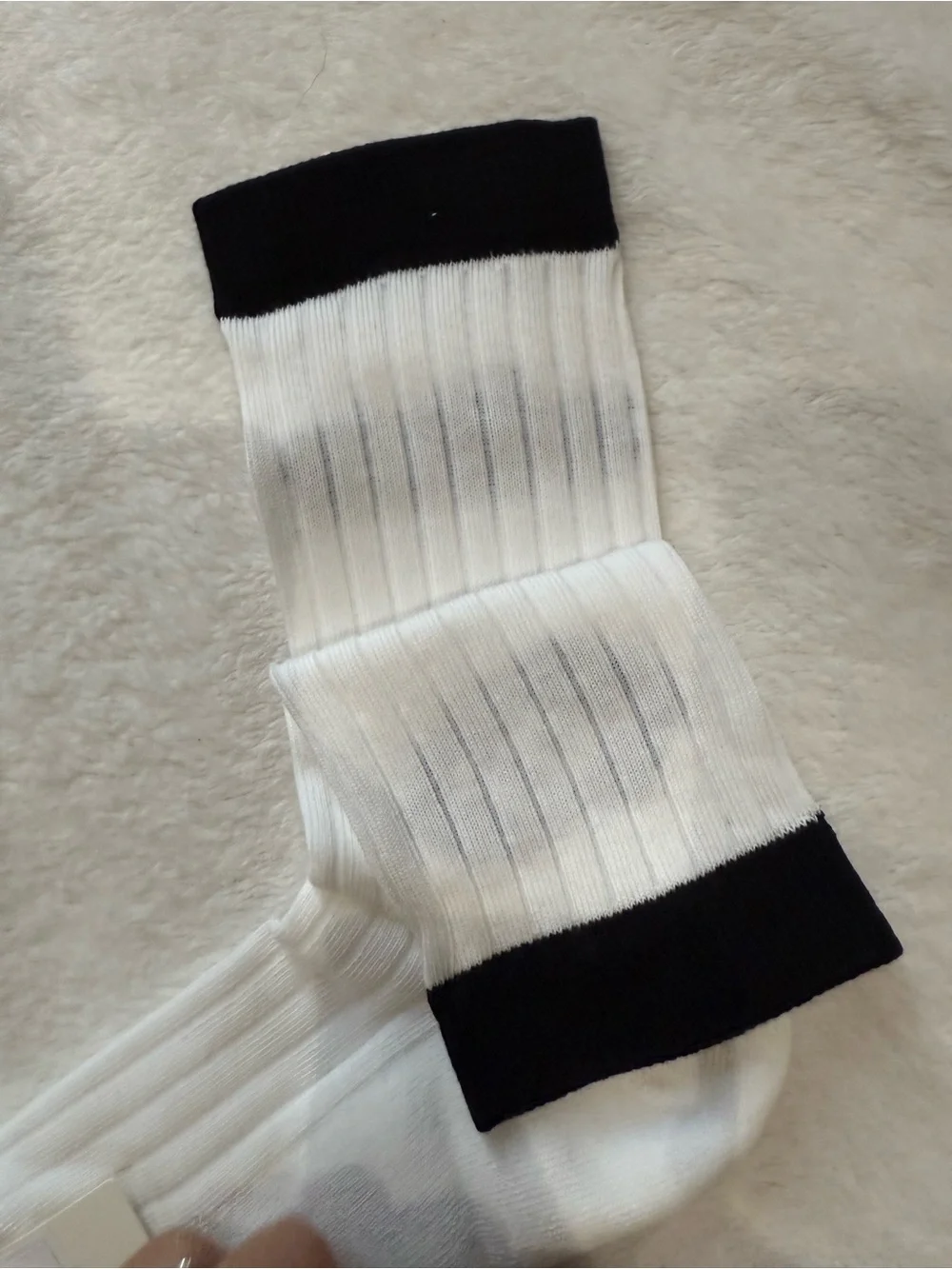 White Crew Socks with Black Trim and Logo - Designer Style big kids size 12